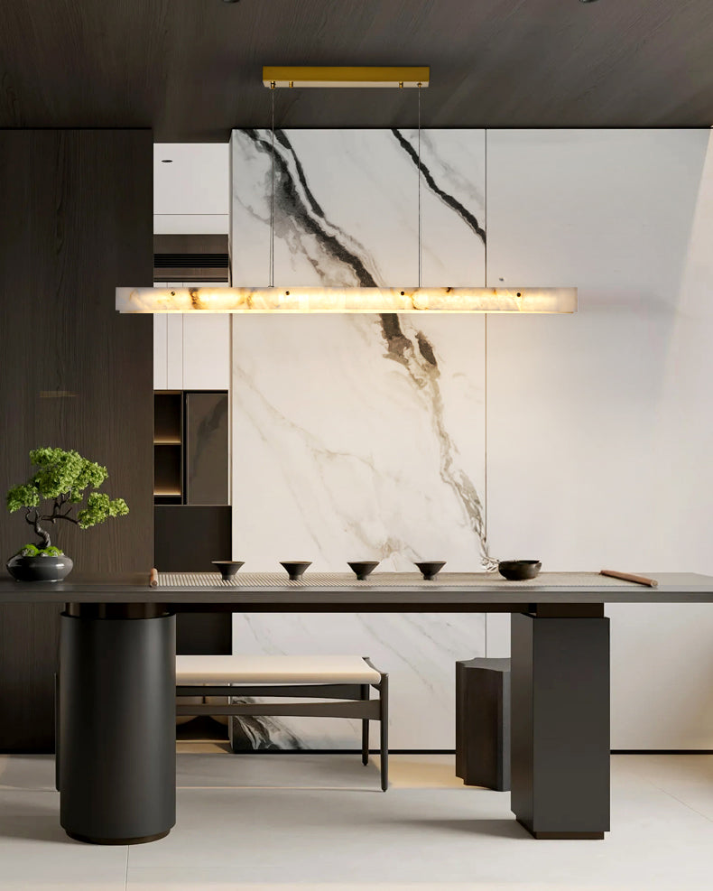 Linear Alabaster Chandelier - Modern Pendant Light Fixture for Dining Room & Living Room Decor