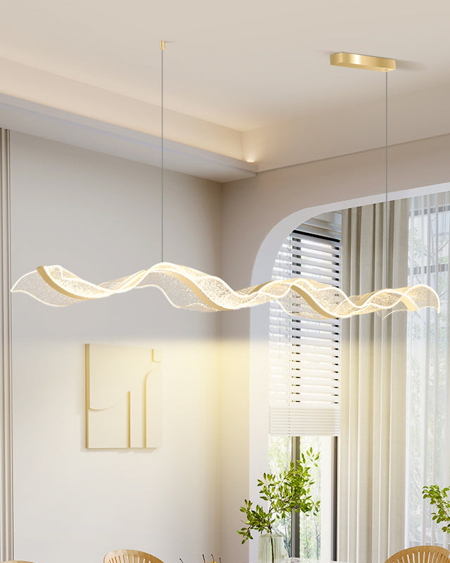 LED Wave Ribbon Acrylic Chandelier - Modern Light Fixture for Living Room & Dining Room Decor