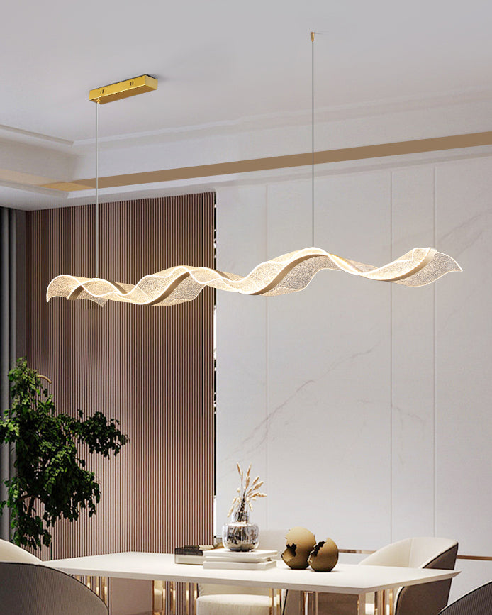 LED Wave Ribbon Acrylic Chandelier - Modern Light Fixture for Living Room & Dining Room Decor