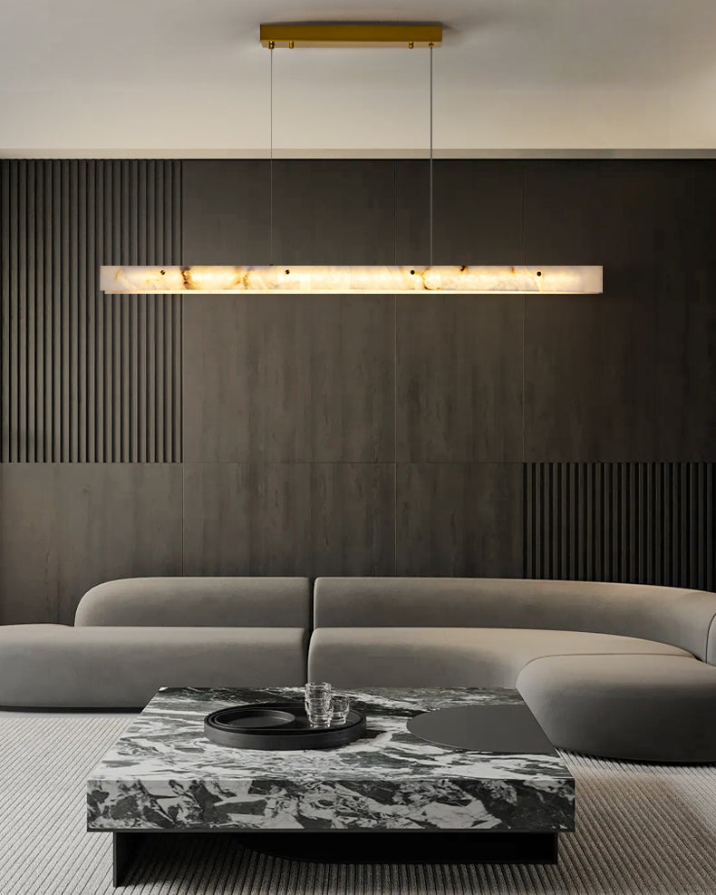 Linear Alabaster Chandelier - Modern Pendant Light Fixture for Dining Room & Living Room Decor