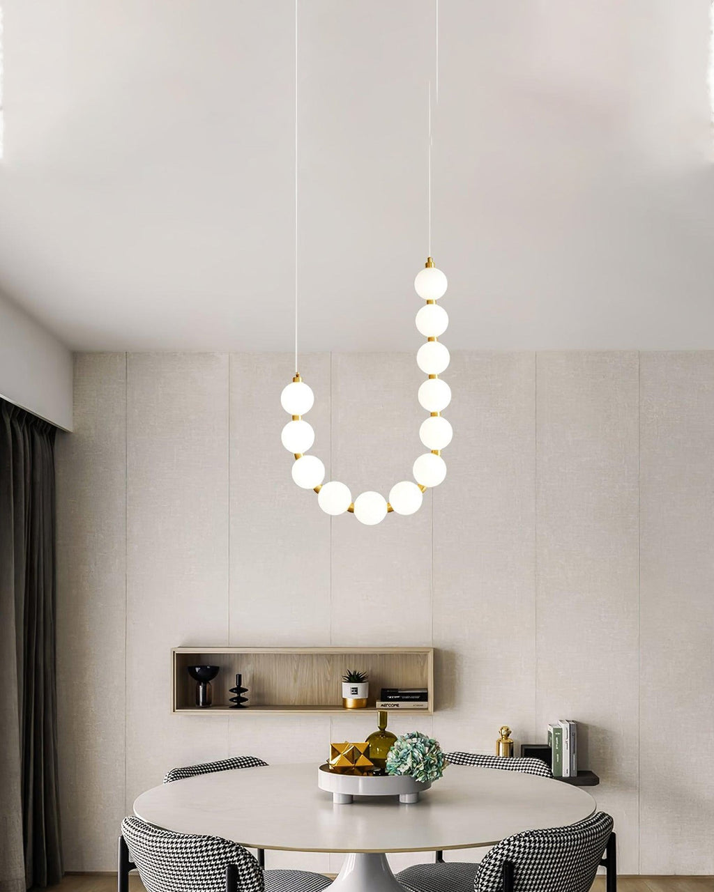 Brass Globe Chandelier Light Fixture - Modern Pearl Design for Dining Room & Living Spaces