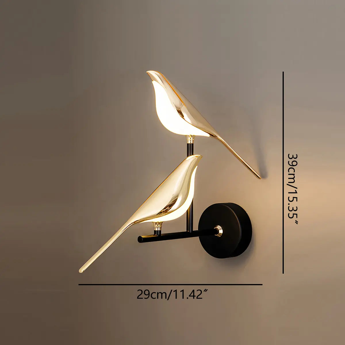 Gold Bird Wall Sconce Light Fixture for Bedroom, Living Room & Hallway Decor