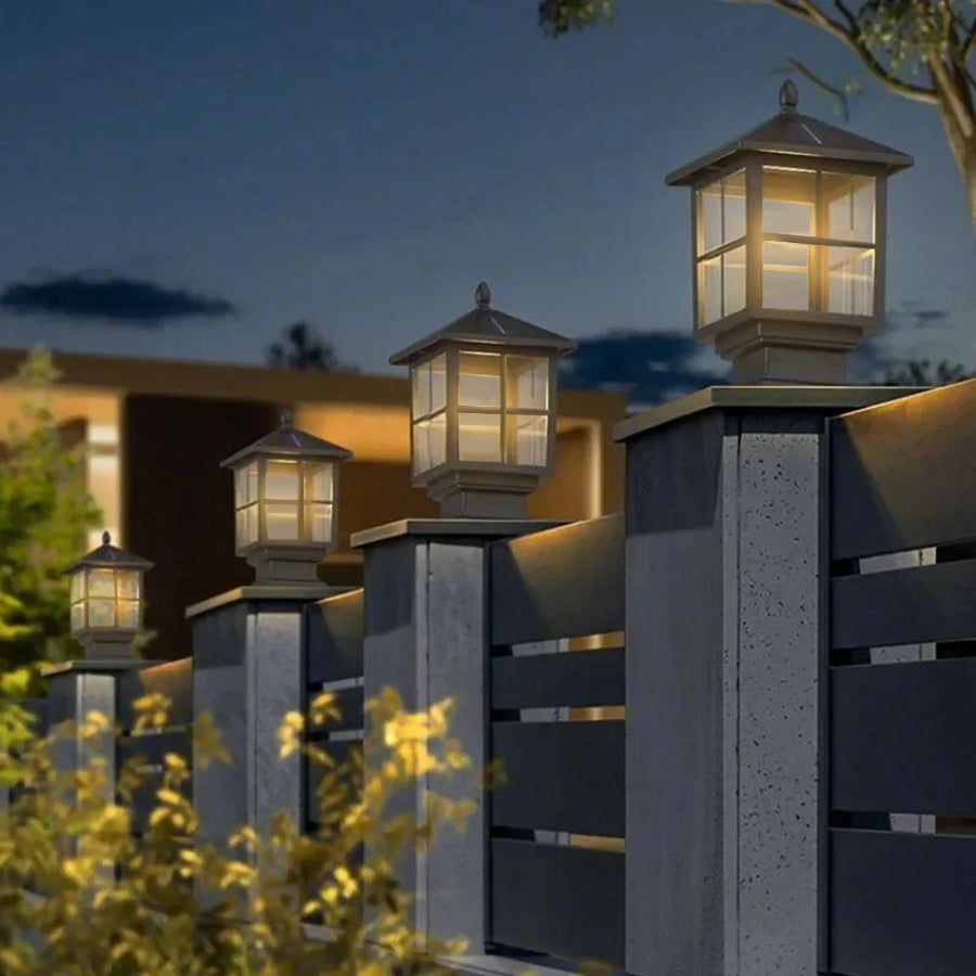 LED Solar Pillar Lights - Waterproof Black Square Design for Outdoor Garden & Patio Lighting