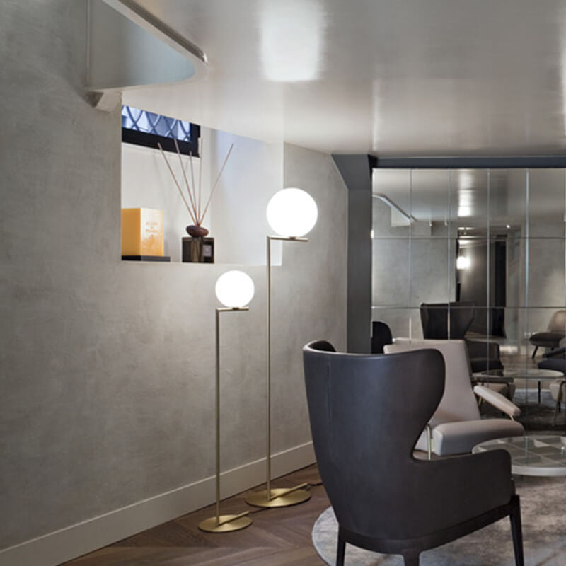 LED Floor Lamp with Adjustable Height and Glass Shade for Living Room & Office Use