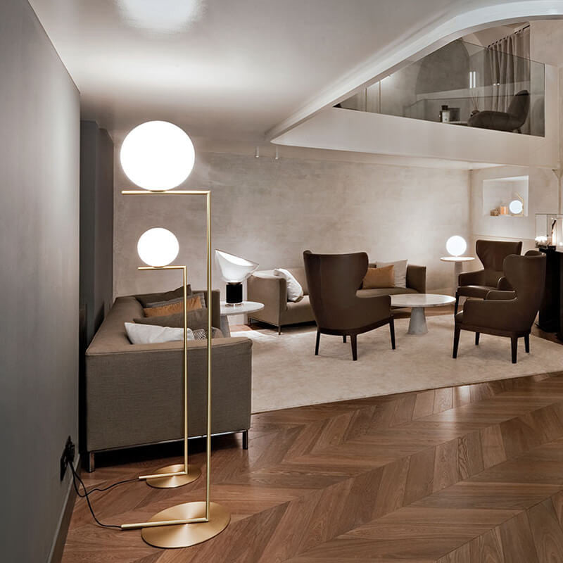 LED Floor Lamp with Adjustable Height and Glass Shade for Living Room & Office Use