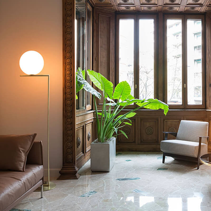 LED Floor Lamp with Adjustable Height and Glass Shade for Living Room & Office Use