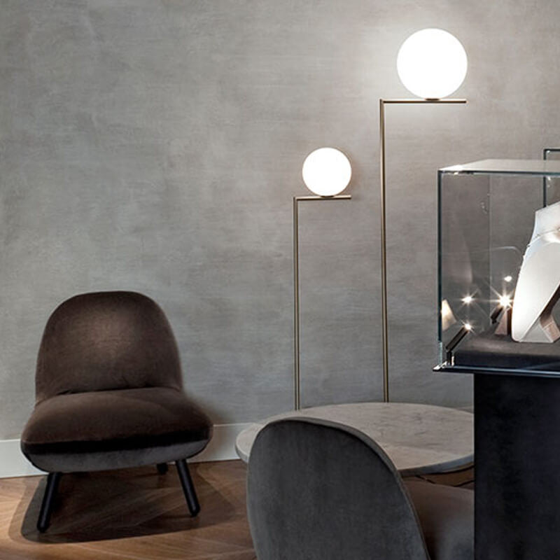 LED Floor Lamp with Adjustable Height and Glass Shade for Living Room & Office Use