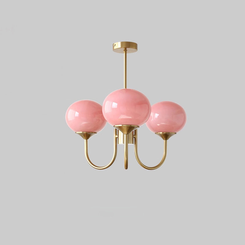 Pink Glass Globe Chandelier - Modern Arm Fixture for Living Room & Dining Room Lighting