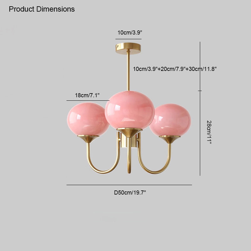 Pink Glass Globe Chandelier - Modern Arm Fixture for Living Room & Dining Room Lighting