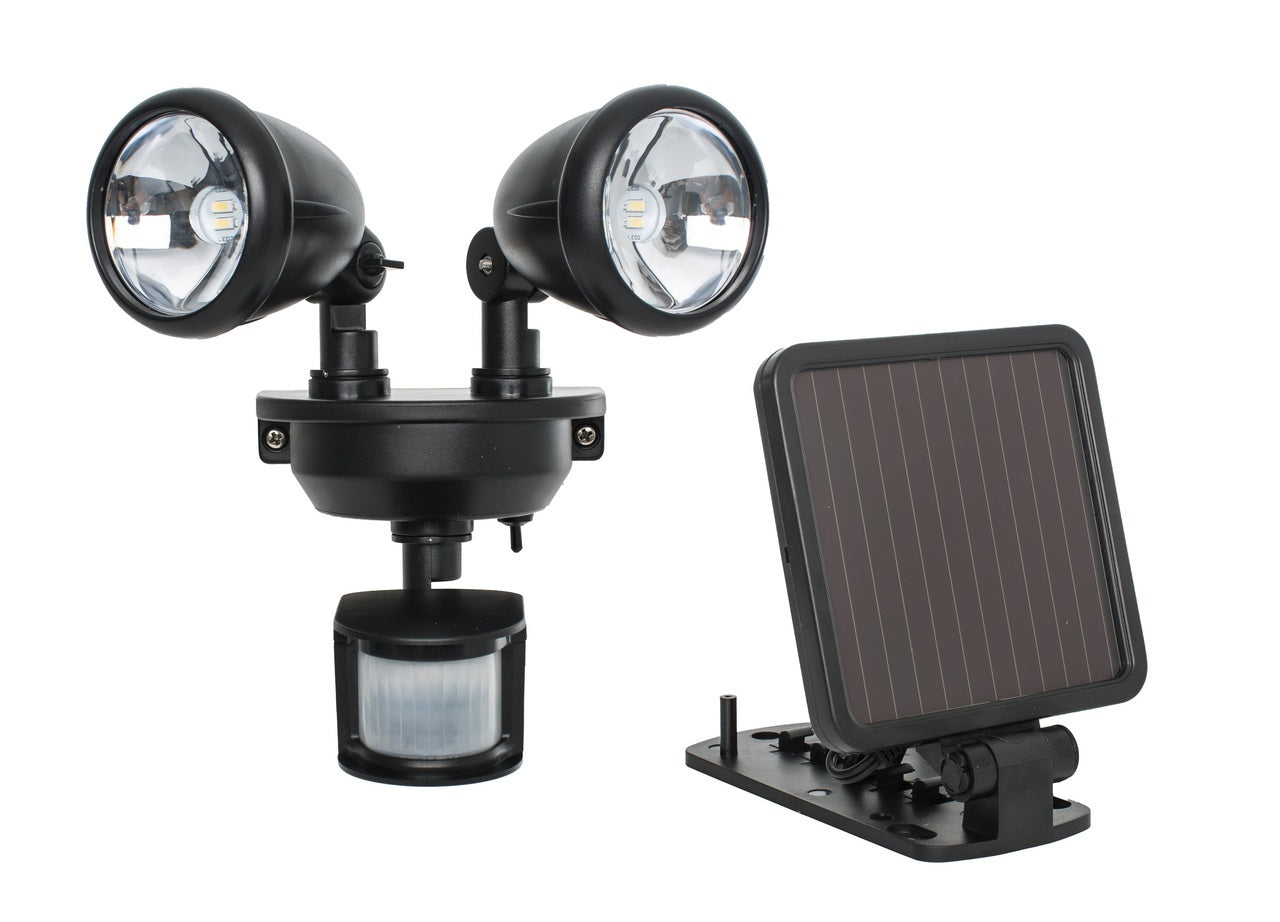 Solar Security Light with Dual Heads & Motion Sensor | Outdoor Lighting for Patios & Driveways in White or Black