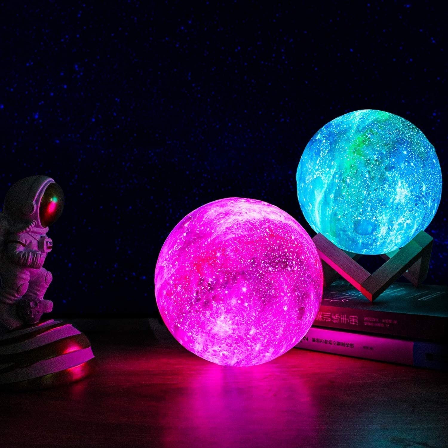 Galaxy Moon Lamp - 3D Printed Night Light with Color Changing LED for Bedroom Decor & Relaxation