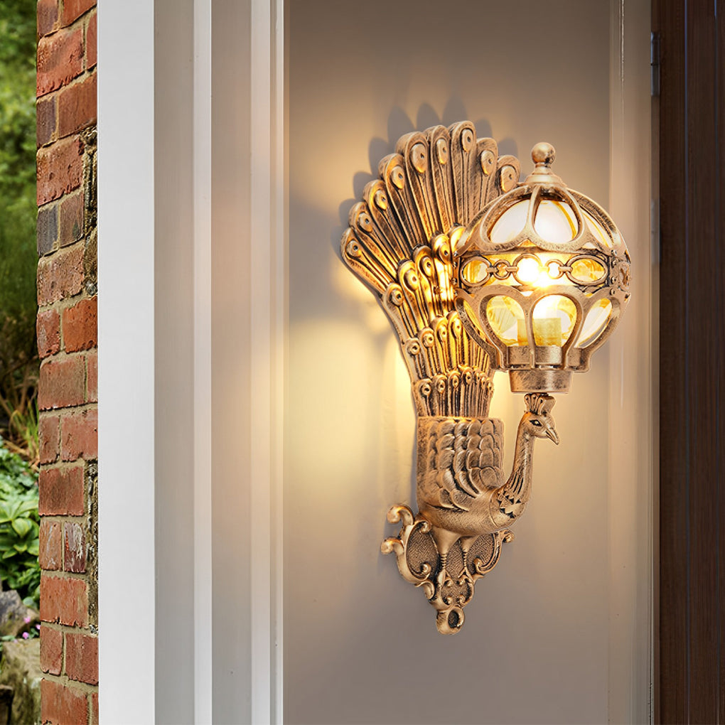 Waterproof Retro Peacock Outdoor Wall Light Fixture - Aluminum European Style for Garden & Patio Lighting