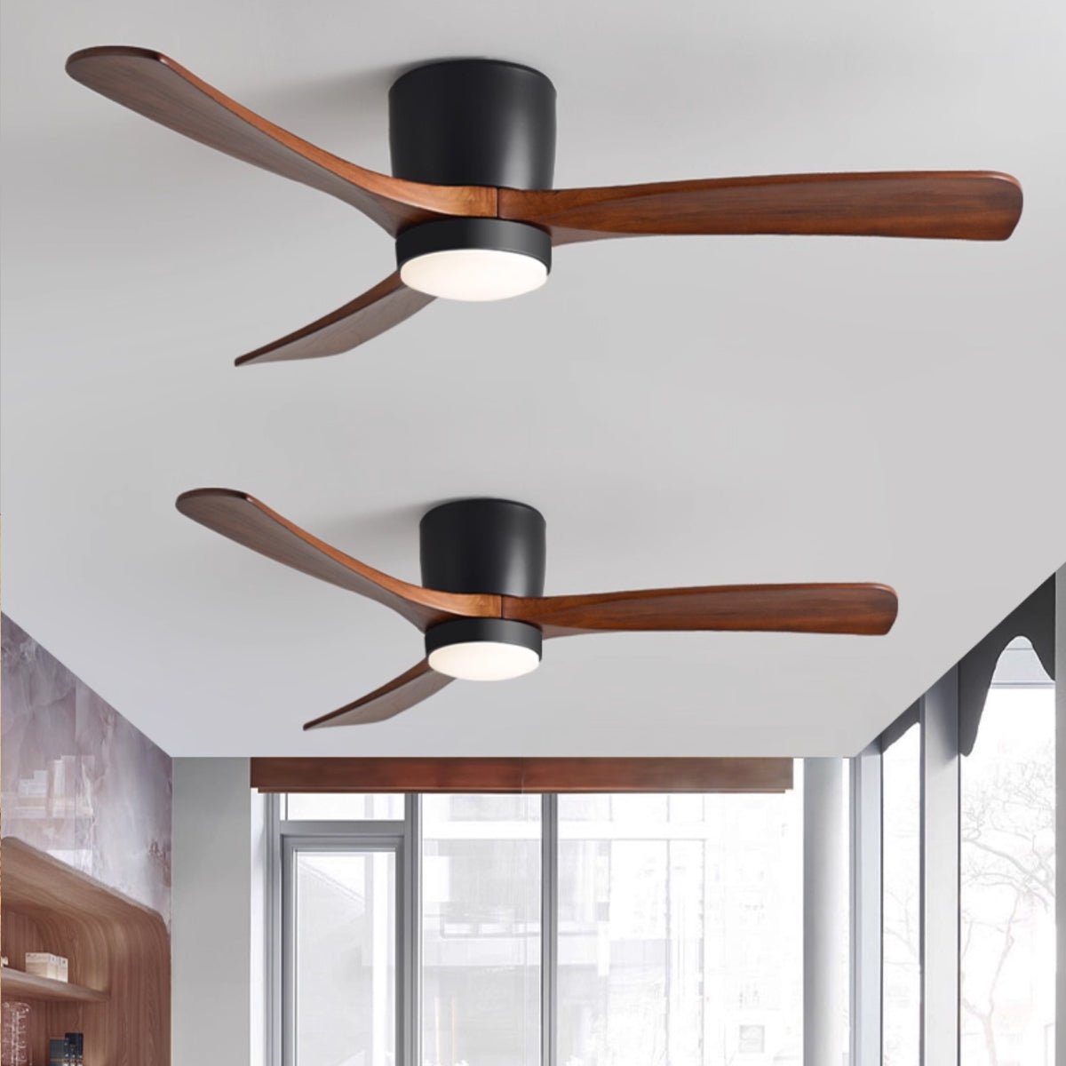 Nordic Wooden Ceiling Fan Light | LED, 6-Speed Control & Minimalist Design for Indoor Spaces (42"/48"/52")