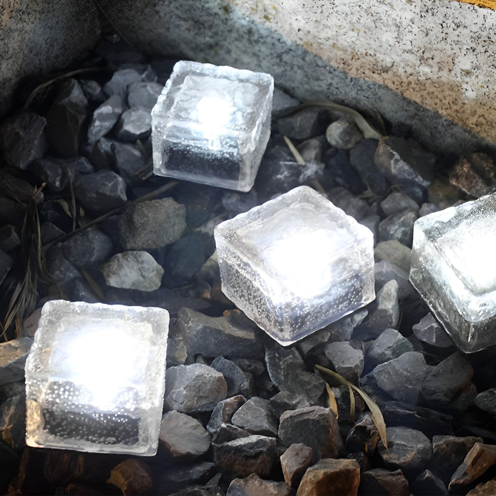 LED Solar Outdoor Step Lights - 2V Mount-Free Colorful Modern Ice Cube Design for Pathway & Garden Lighting