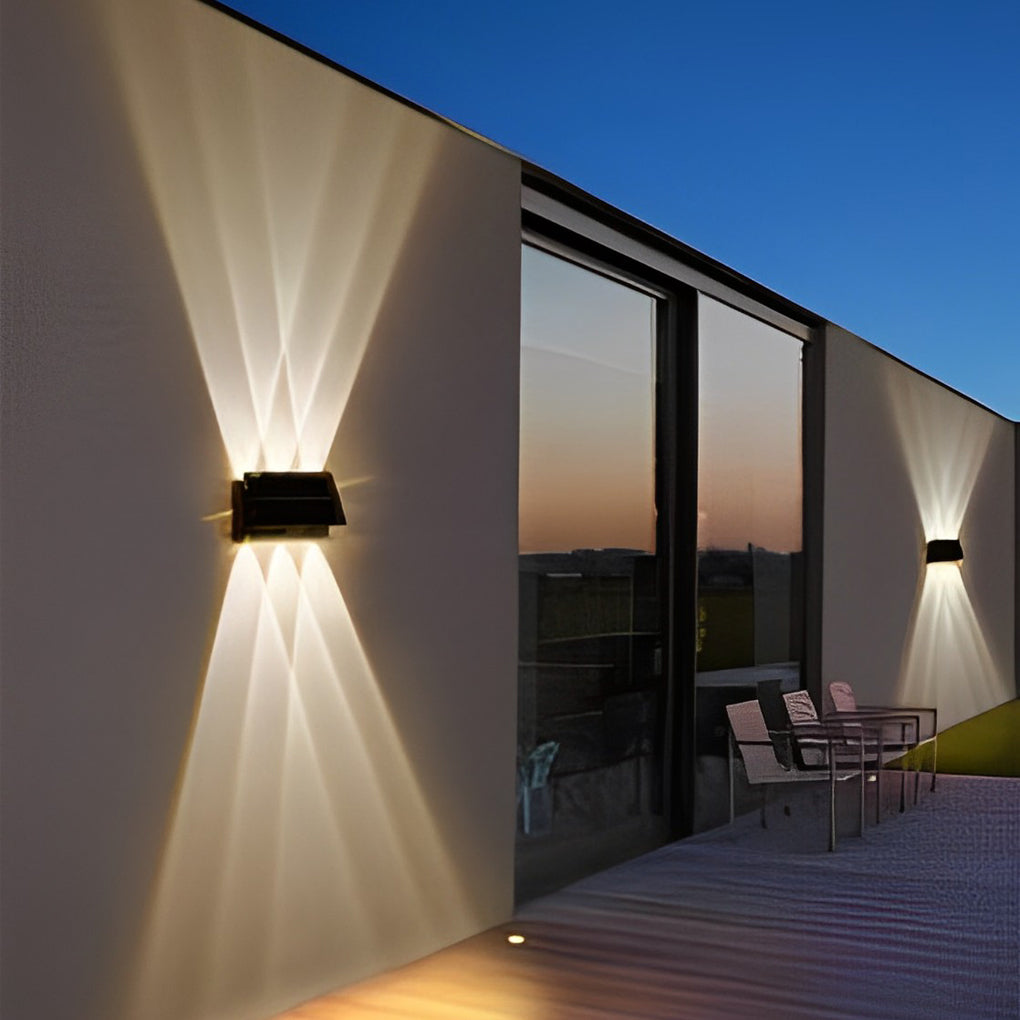 LED Waterproof Up and Down Wall Light - Modern Rectangular Solar Lamp for Outdoor Garden & Patio Lighting