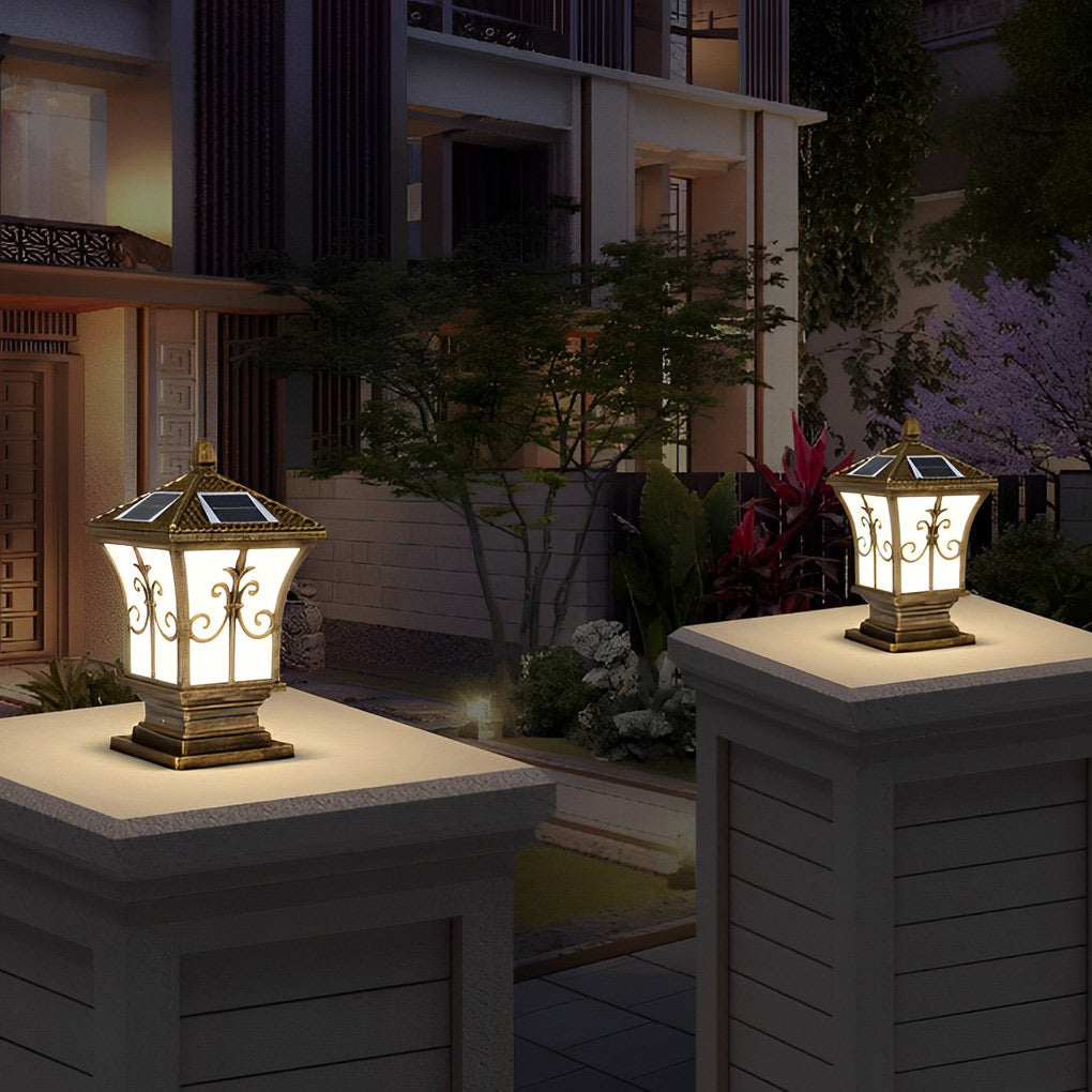 Solar Powered Waterproof Vintage Pattern Fence Post Lights for Outdoor Garden & Patio Lighting