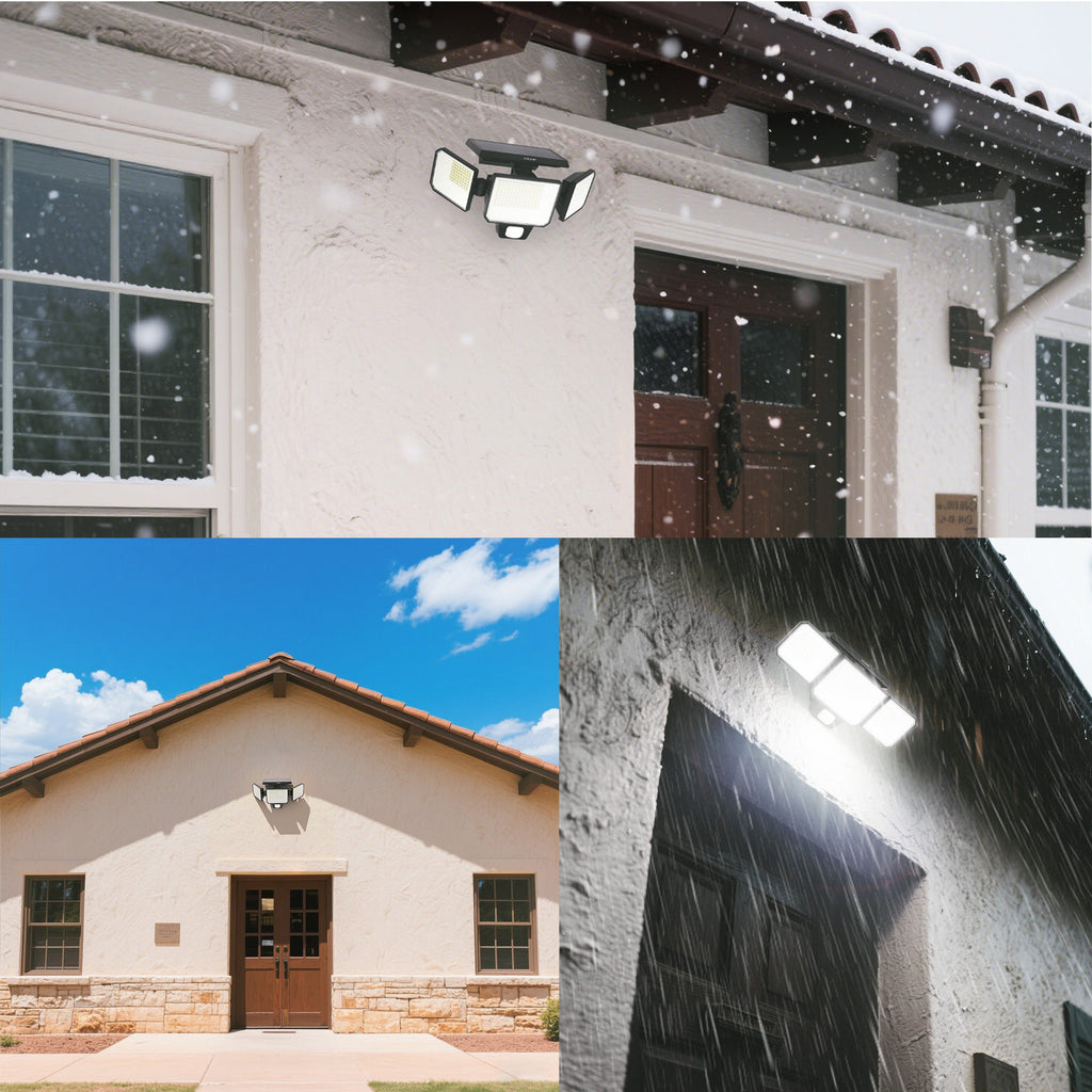 Solar Wall Light 3-Head 3000LM with 270° Wide Angle & Replaceable Battery - Outdoor Lighting for Patios & Gardens (2 Pack)