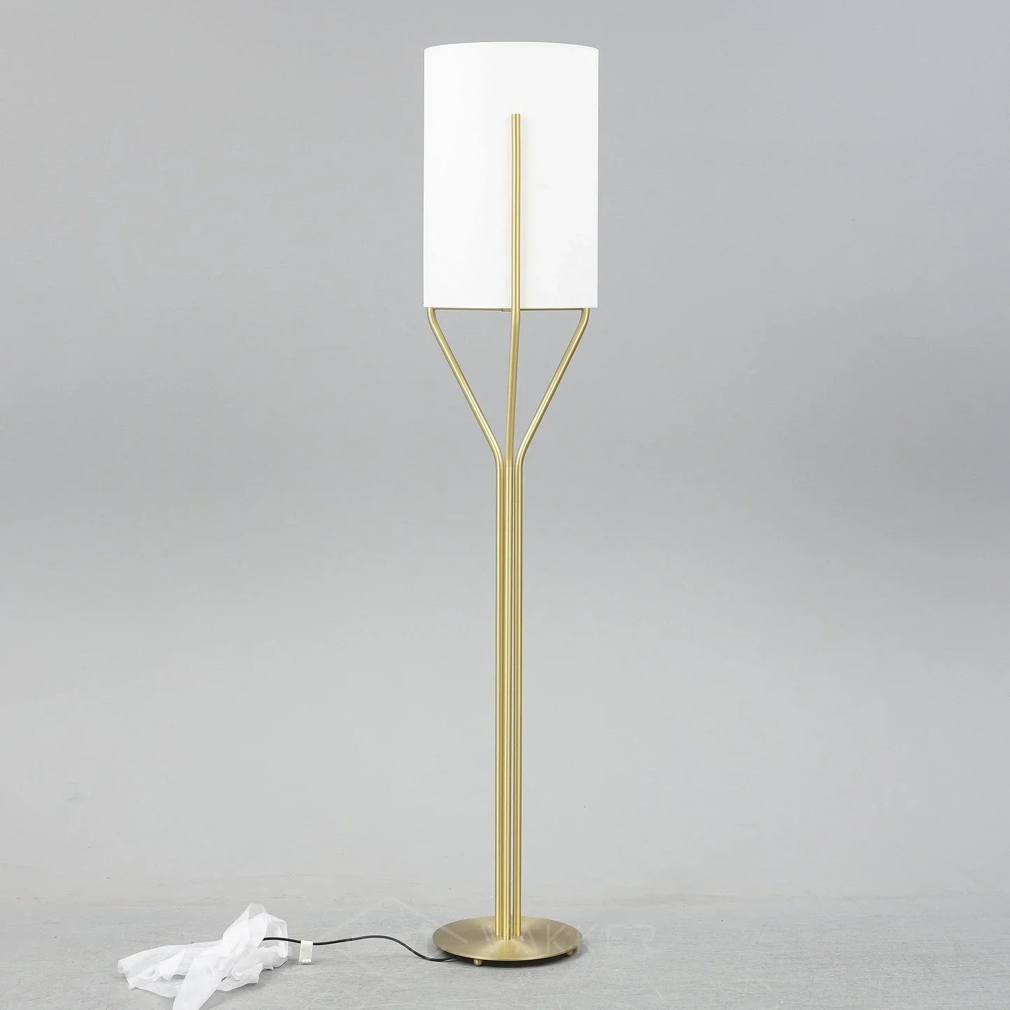 LED Floor Lamp with Adjustable Height and Natural Wood Base for Living Room & Home Office Lighting