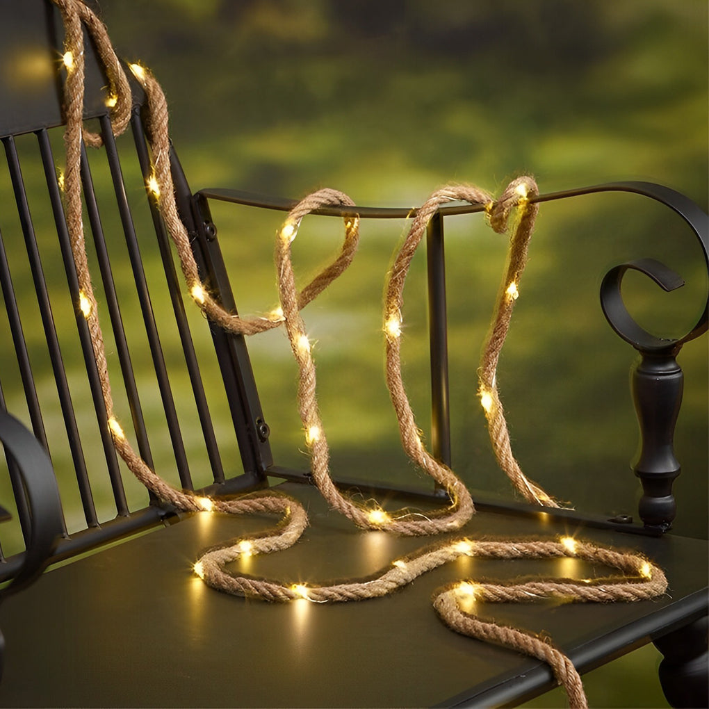 LED Solar String Lights - 100/200 Lights Hemp Rope Decor - Battery-Operated Outdoor Lighting for Garden, Patio, and Holiday Decor