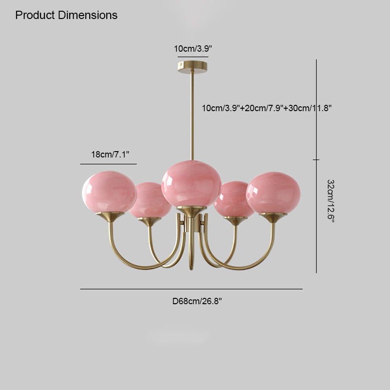 Pink Glass Globe Chandelier - Modern Arm Fixture for Living Room & Dining Room Lighting