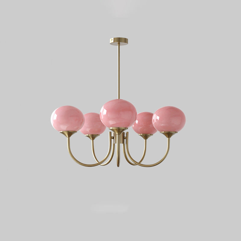 Pink Glass Globe Chandelier - Modern Arm Fixture for Living Room & Dining Room Lighting