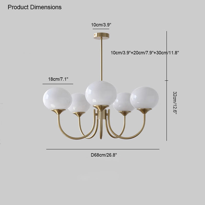 Pink Glass Globe Chandelier - Modern Arm Fixture for Living Room & Dining Room Lighting