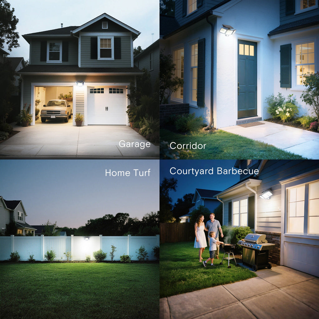 Solar Wall Light 3-Head 3000LM with 270° Wide Angle & Replaceable Battery - Outdoor Lighting for Patios & Gardens (2 Pack)