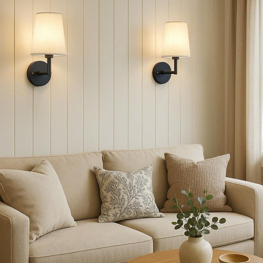 LED Wireless Fabric Wall Light Set of 2 with 2 Free Bulbs - Modern Decorative Lighting for Living Room & Bedroom