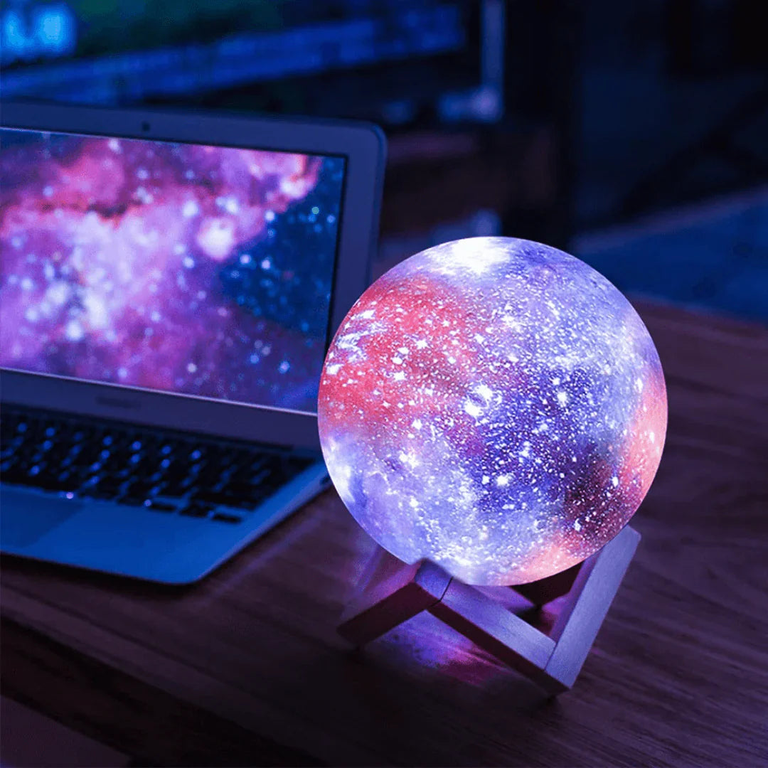 Galaxy Moon Lamp - 3D Printed Night Light with Color Changing LED for Bedroom Decor & Relaxation