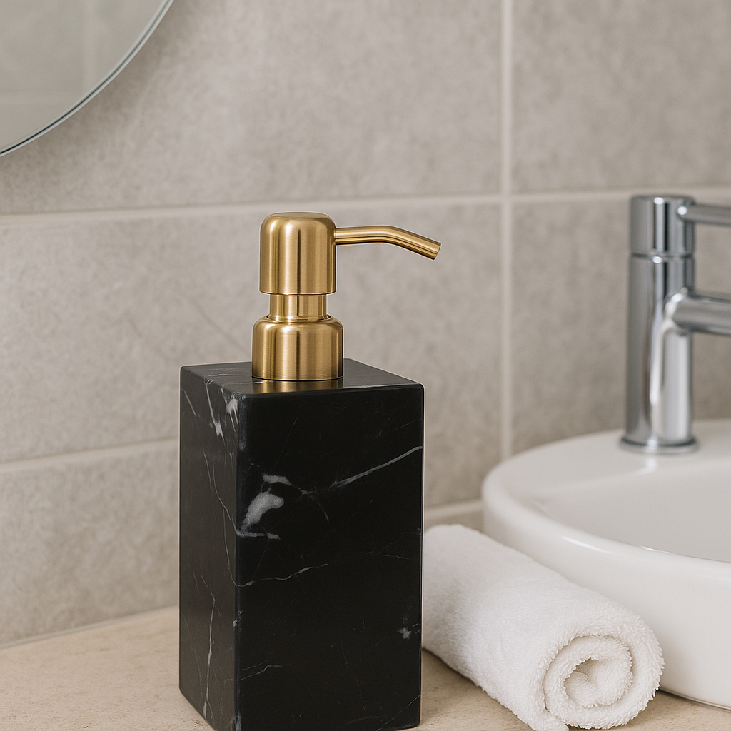 Solid Marble Soap Dispenser with Metal Pump – 1kg Natural Stone Lotion & Hand Sanitizer Bottle for Bathroom or Kitchen