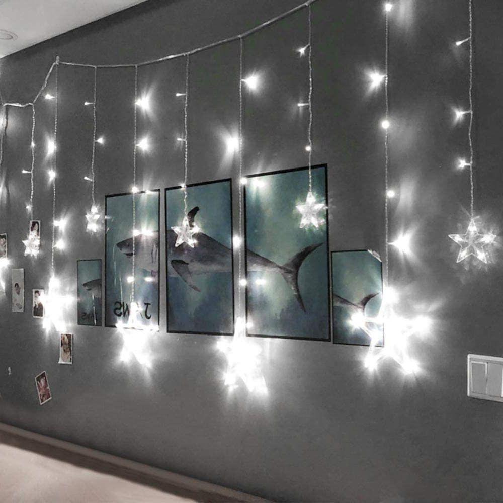 8.2 ft LED Curtain String Lights with Acrylic Star Design - 216 Bulbs for Christmas, Wedding, and Fairy Light Decor