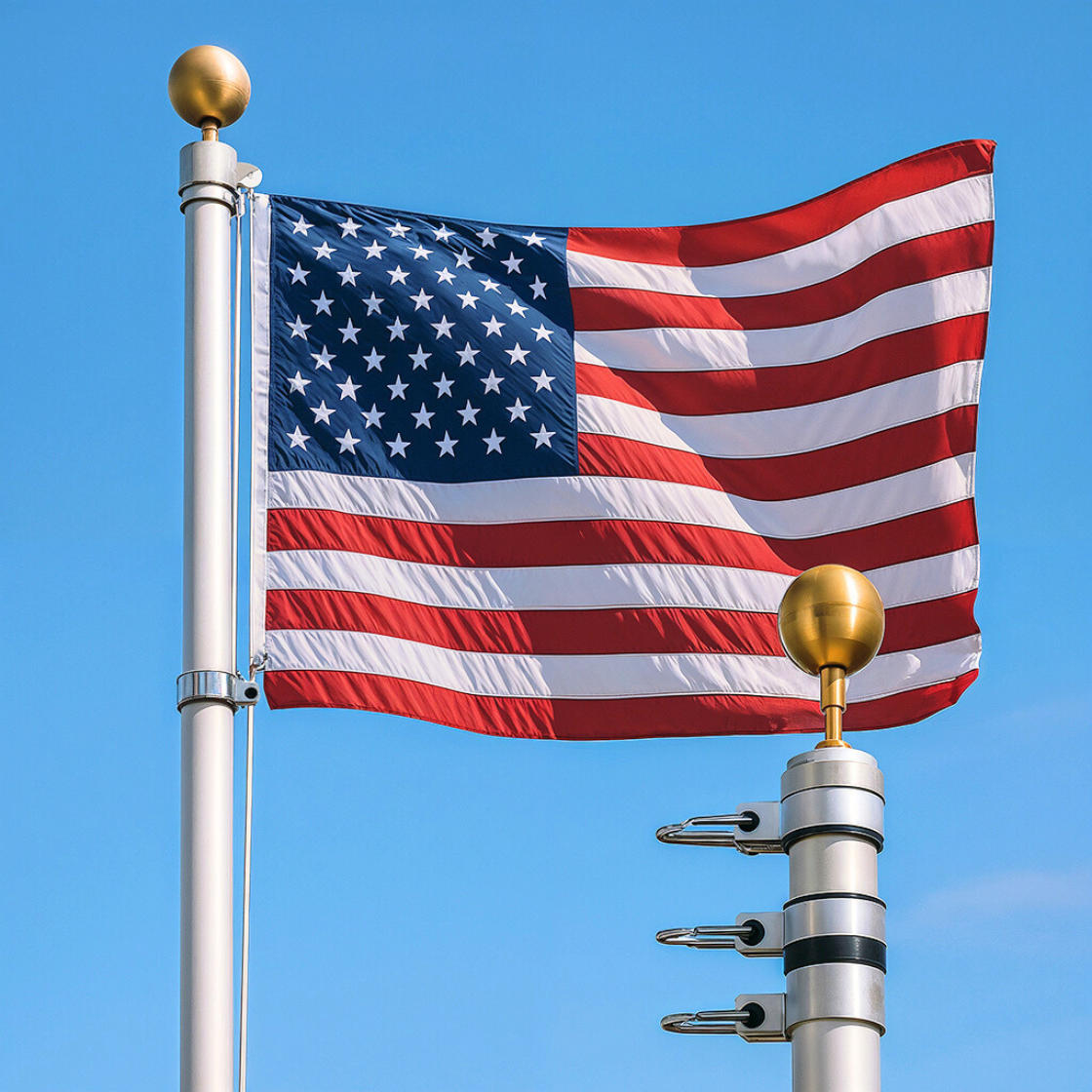 Silver Telescoping Flagpole with Ground Spike - Adjustable Height for Outdoor Flags and Garden Use