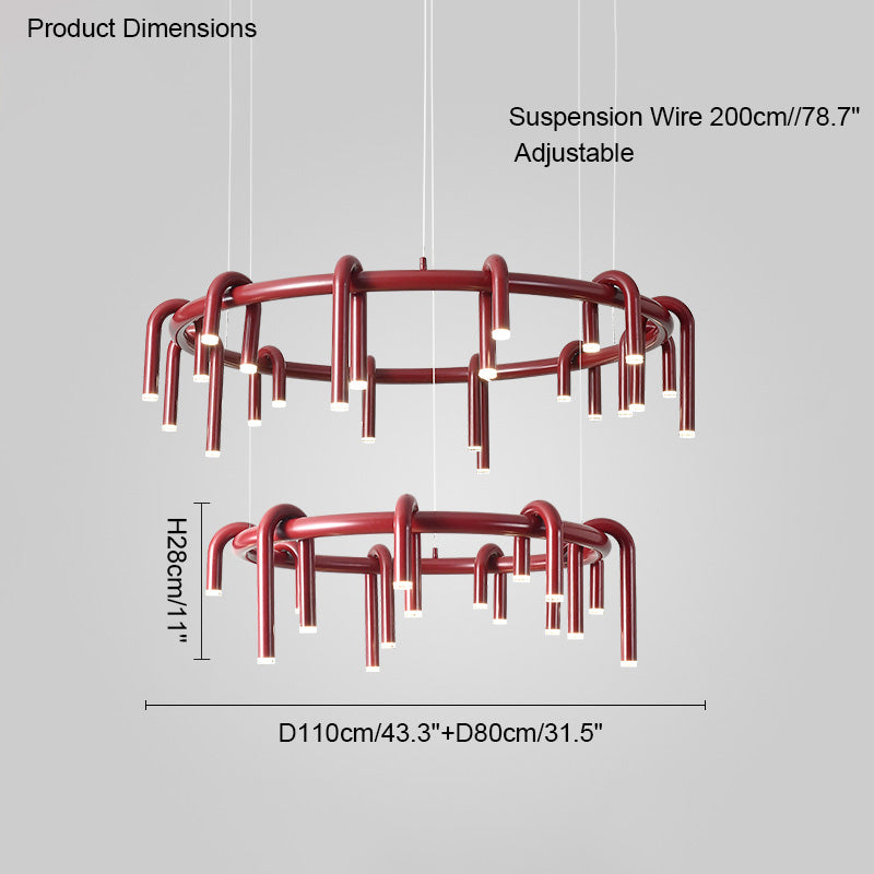 Red Round Chandelier - U-Tube Design for Modern Home Decor & Dining Room Lighting