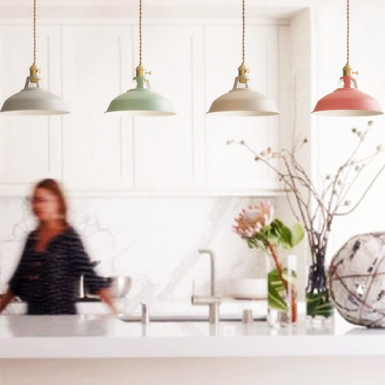 Industrial 1-Light Pendant Light with Colorful Barn Shade for Kitchen, Dining, and Rustic Decor