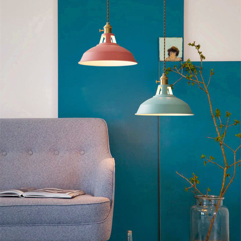 Industrial 1-Light Pendant Light with Colorful Barn Shade for Kitchen, Dining, and Rustic Decor