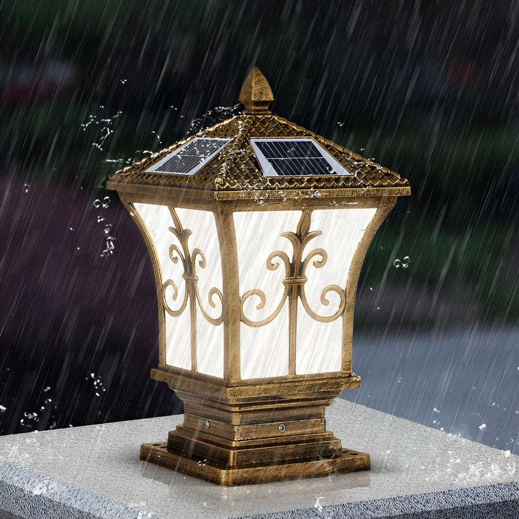 Solar Powered Waterproof Vintage Pattern Fence Post Lights for Outdoor Garden & Patio Lighting