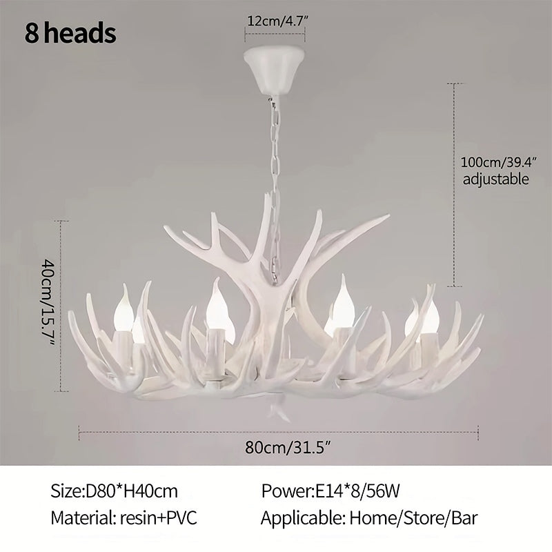 Antler Shape Resin Chandelier | Adjustable Height, Rustic Elegance & Ideal for Living Room, Dining Area, or Entryway