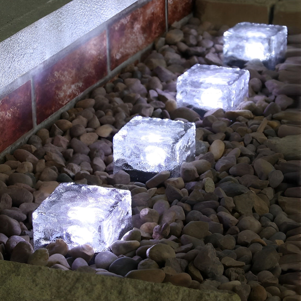 LED Solar Outdoor Step Lights - 2V Mount-Free Colorful Modern Ice Cube Design for Pathway & Garden Lighting