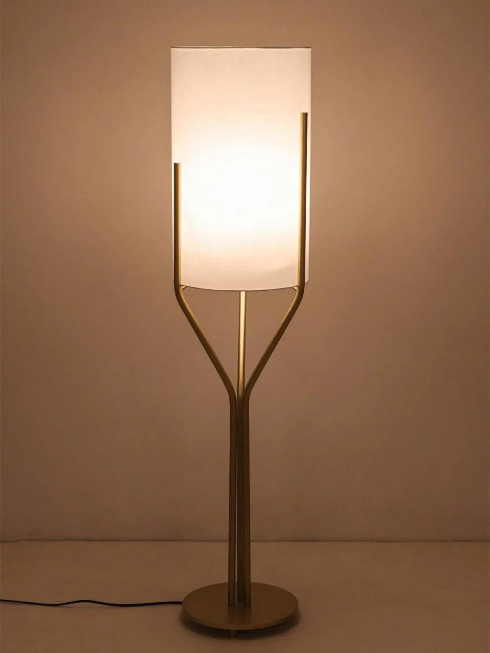 LED Floor Lamp with Adjustable Height and Natural Wood Base for Living Room & Home Office Lighting