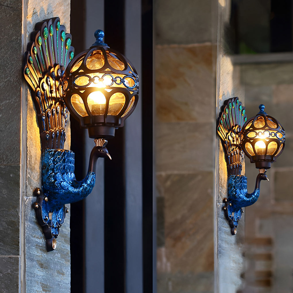 Waterproof Retro Peacock Outdoor Wall Light Fixture - Aluminum European Style for Garden & Patio Lighting