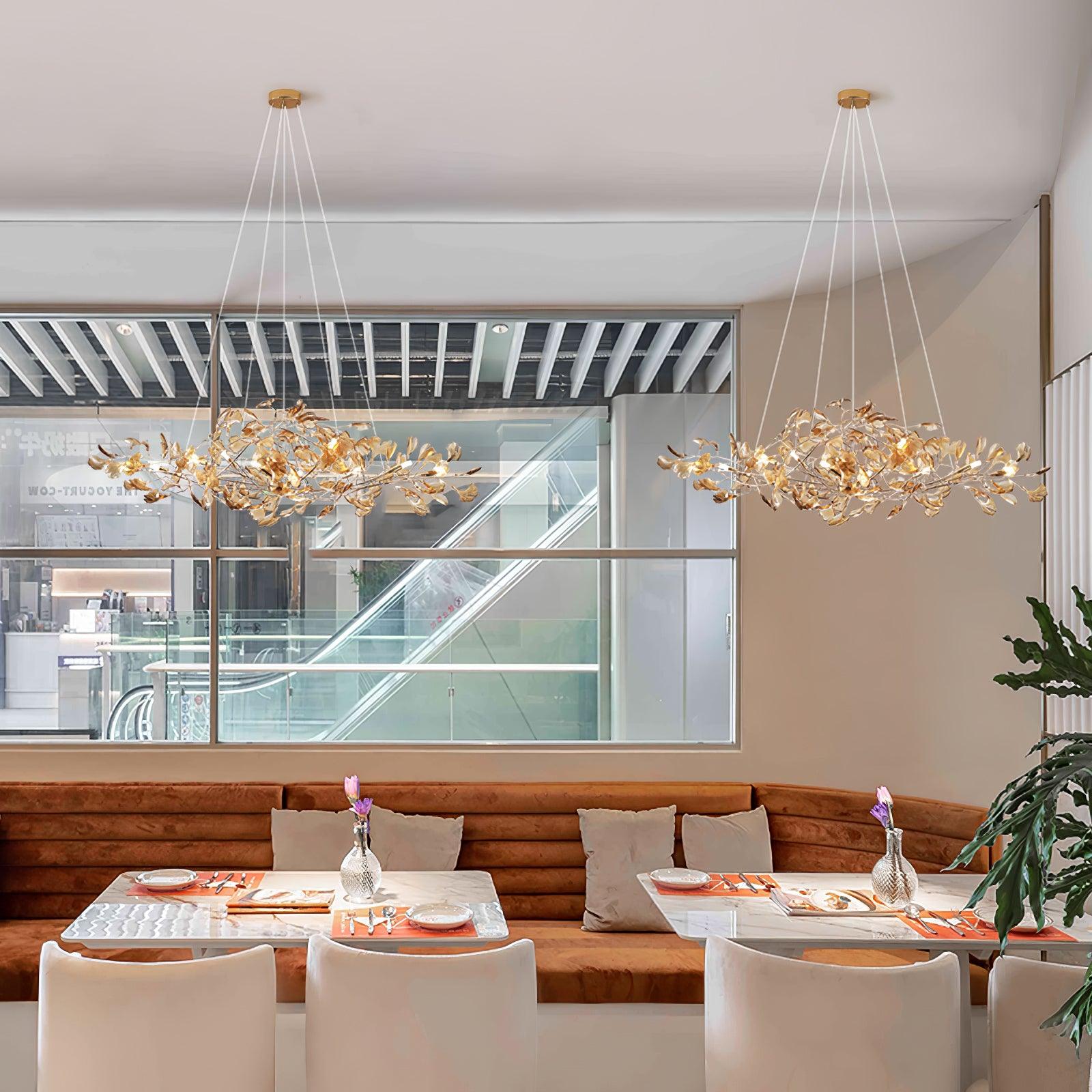 Acrylic Ginkgo Leaf Chandelier | Teal, Modern Design & Nature-Inspired Lighting for Dining Room and Living Area