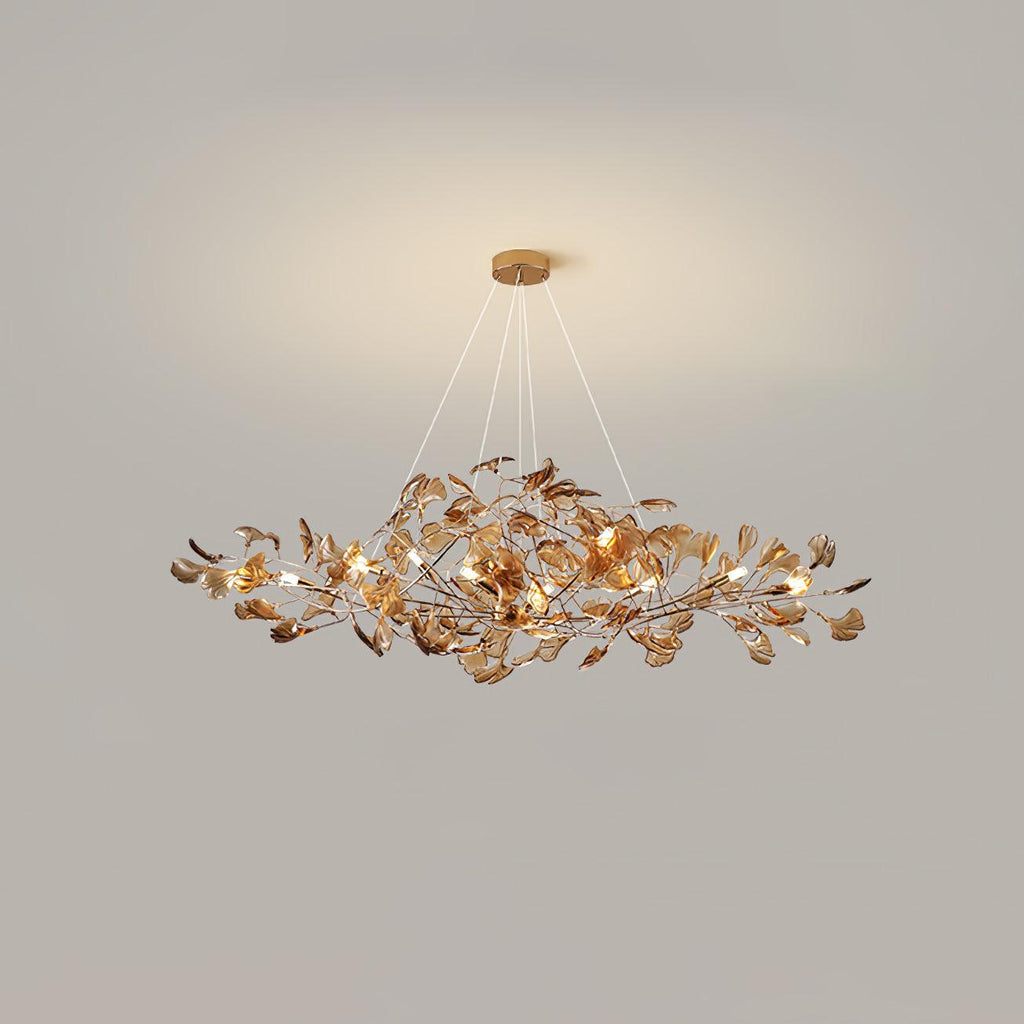 Acrylic Ginkgo Leaf Chandelier | Teal, Modern Design & Nature-Inspired Lighting for Dining Room and Living Area