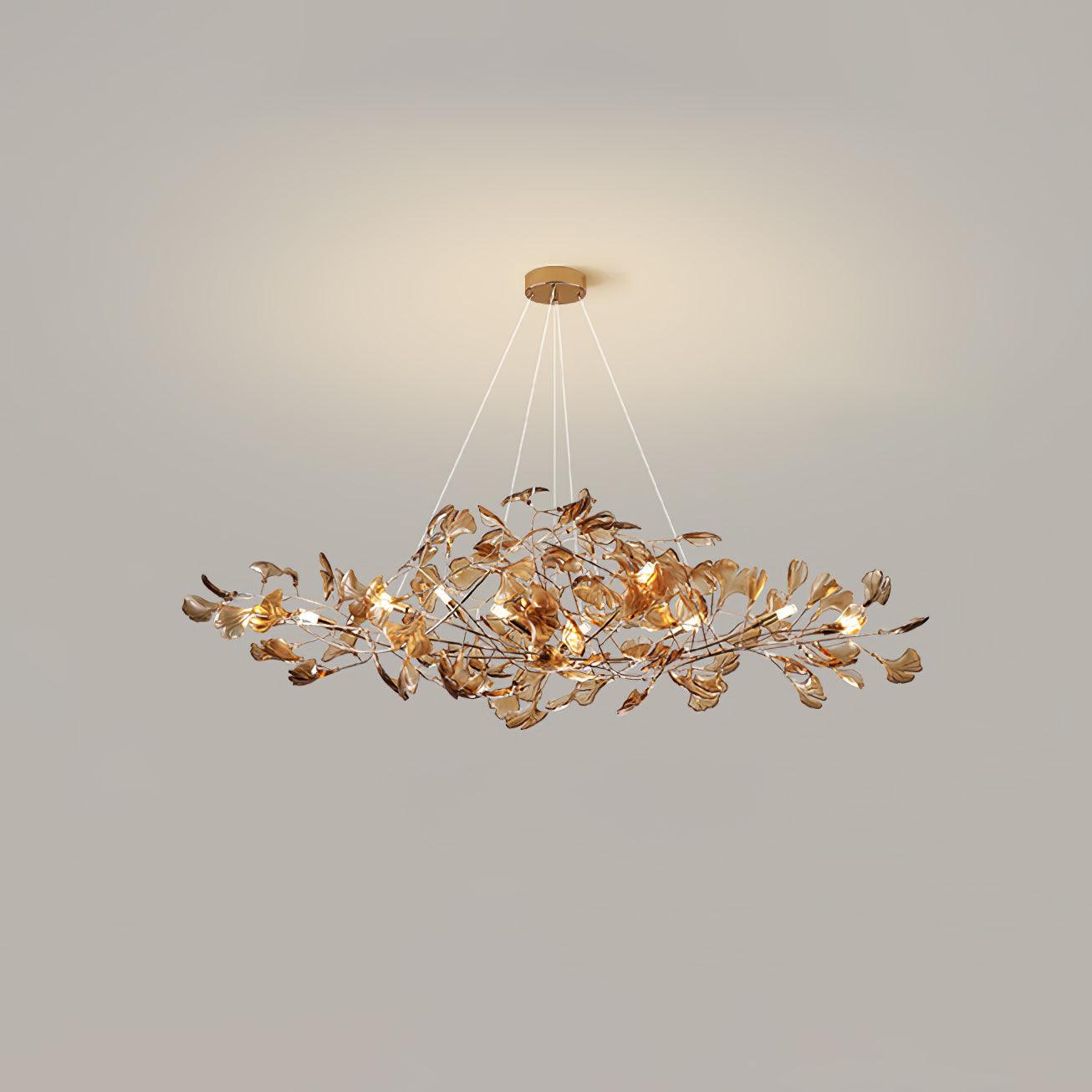 Acrylic Ginkgo Leaf Chandelier | Teal, Modern Design & Nature-Inspired Lighting for Dining Room and Living Area