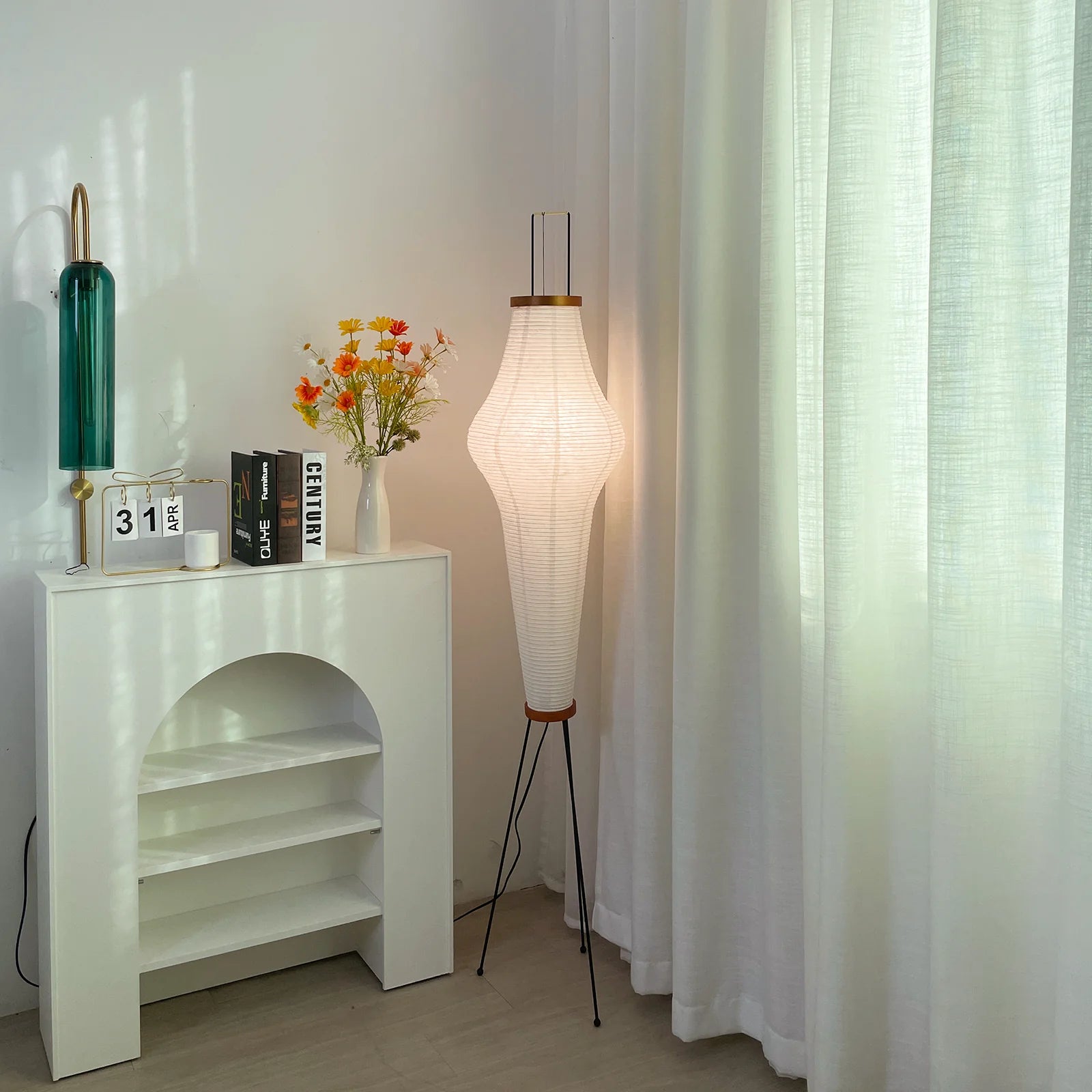 LED Floor Lamp | Mulberry Paper & Metal, Indoor Use for Modern Home Decor