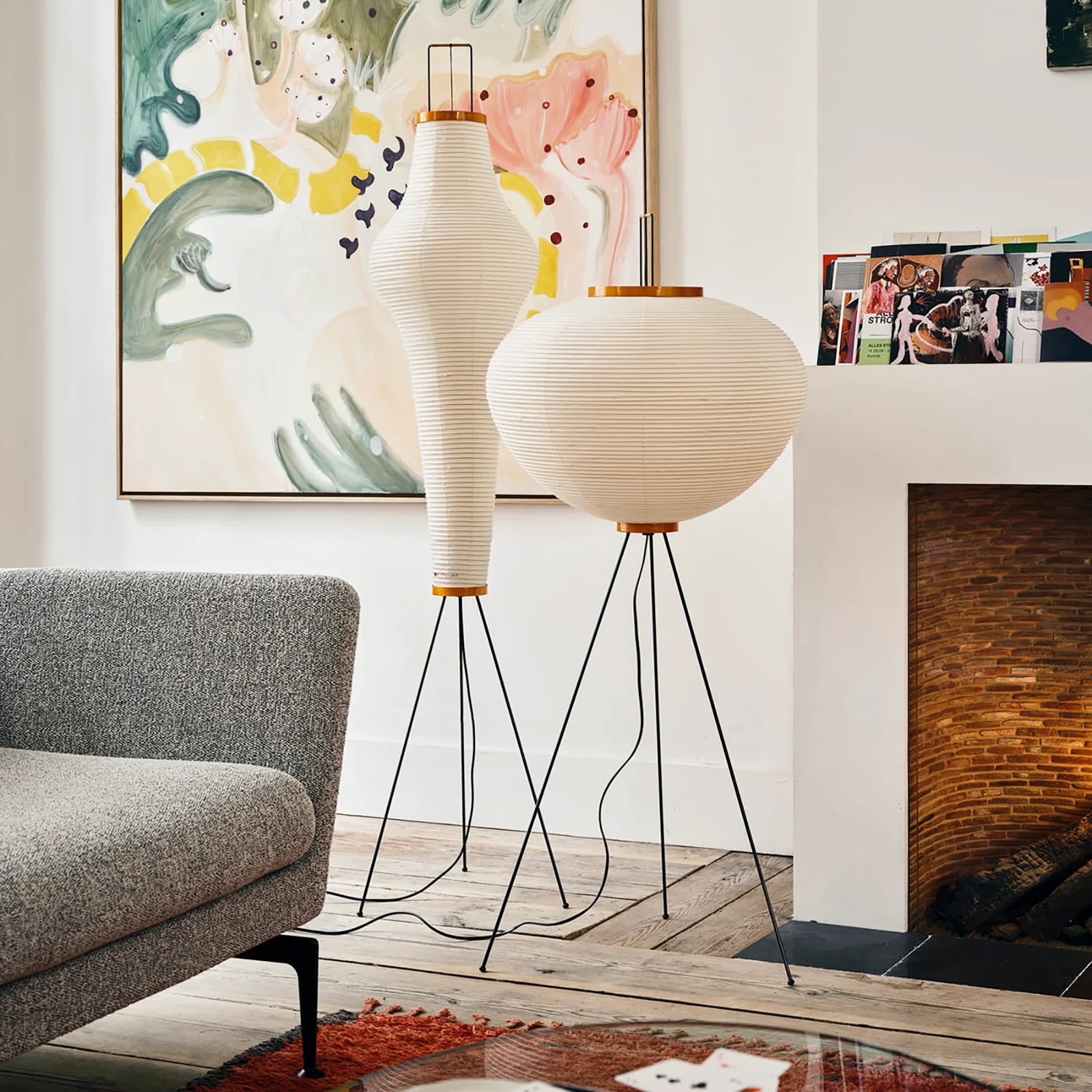 LED Floor Lamp | Mulberry Paper & Metal, Indoor Use for Modern Home Decor