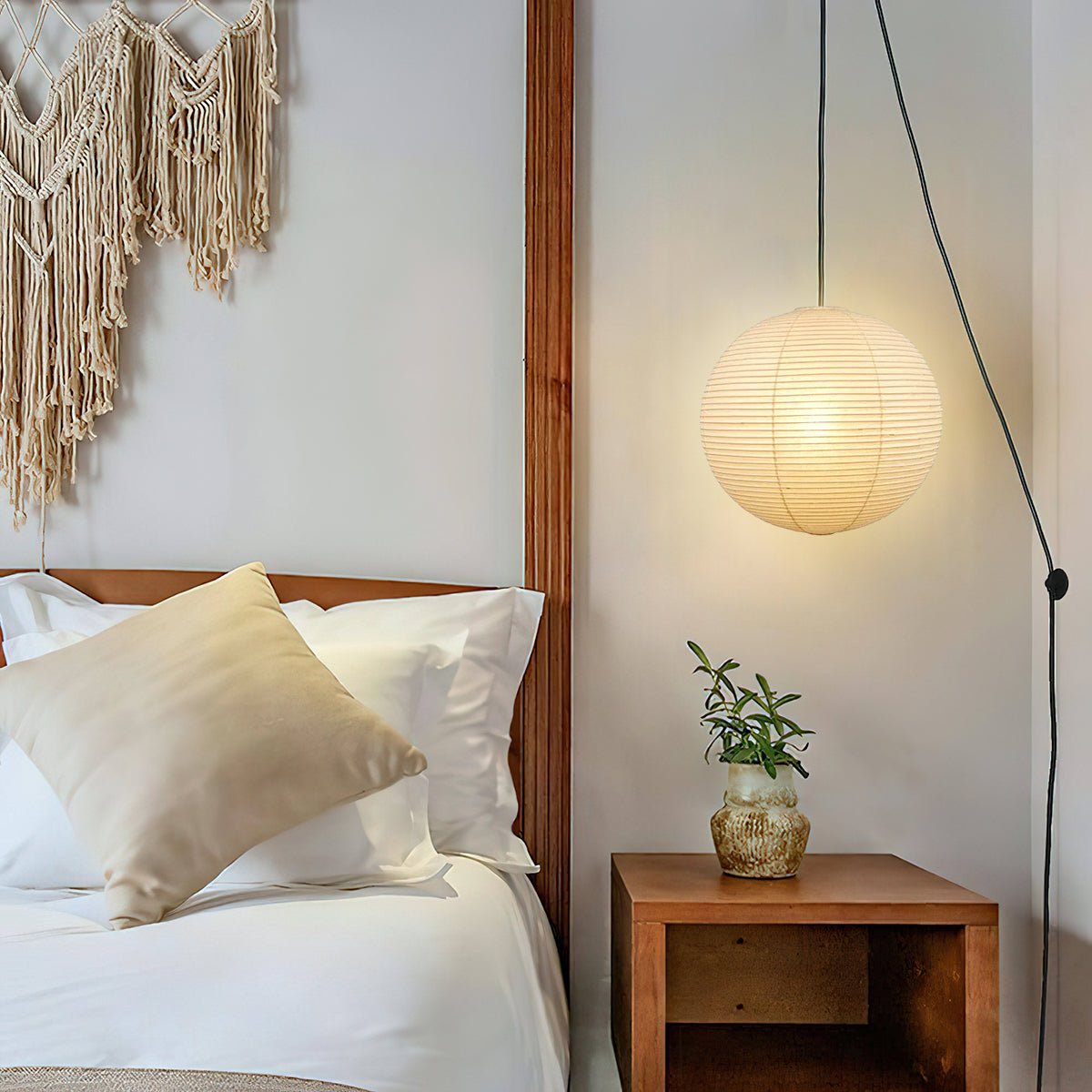 Pendant Swag Light | Handmade Mulberry Paper, Mid-Century Modern Design for Indoor Spaces