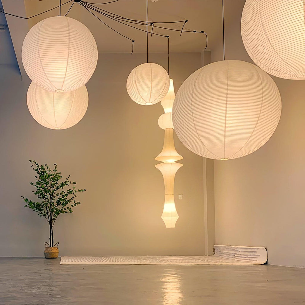 Pendant Swag Light | Handmade Mulberry Paper, Mid-Century Modern Design for Indoor Spaces