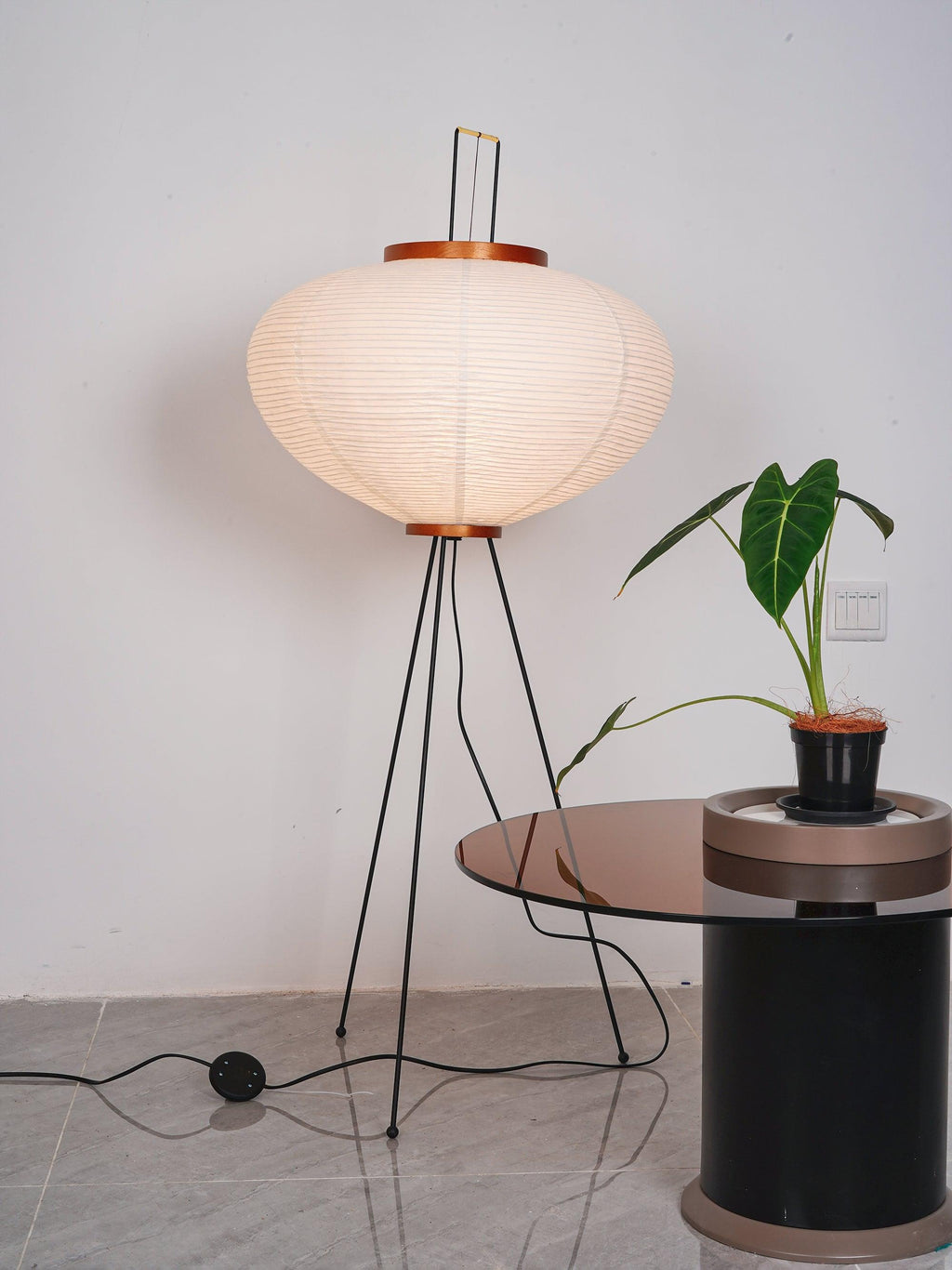Rice Paper Floor Lamp with Wooden Base - Soft Ambient Lighting for Living Room & Bedroom Decor
