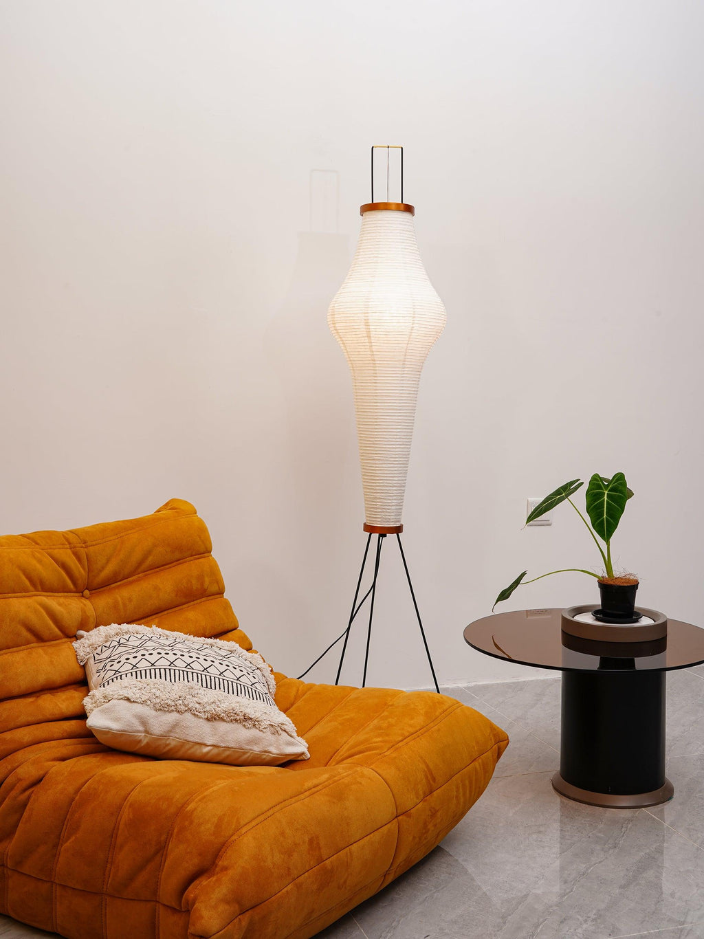 Rice Paper Floor Lamp with Wooden Base - Soft Ambient Lighting for Living Room & Bedroom Decor