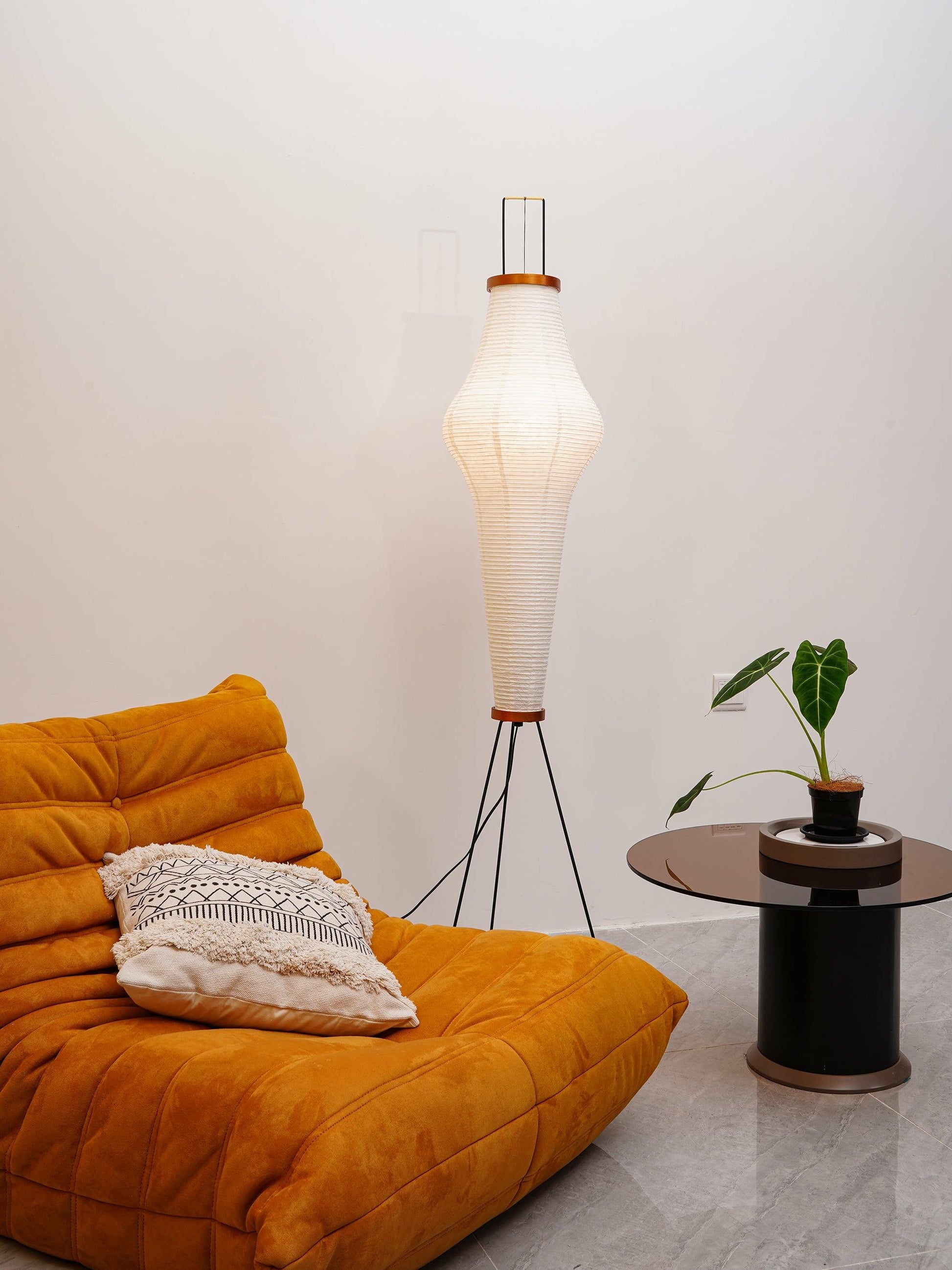 Rice Paper Floor Lamp with Wooden Base - Soft Ambient Lighting for Living Room & Bedroom Decor